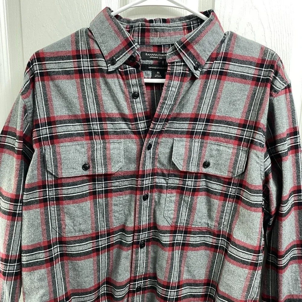 Banana Republic Men Organic‎ Plaid Long Sleeve Untucked Standard Flannel Shirt M